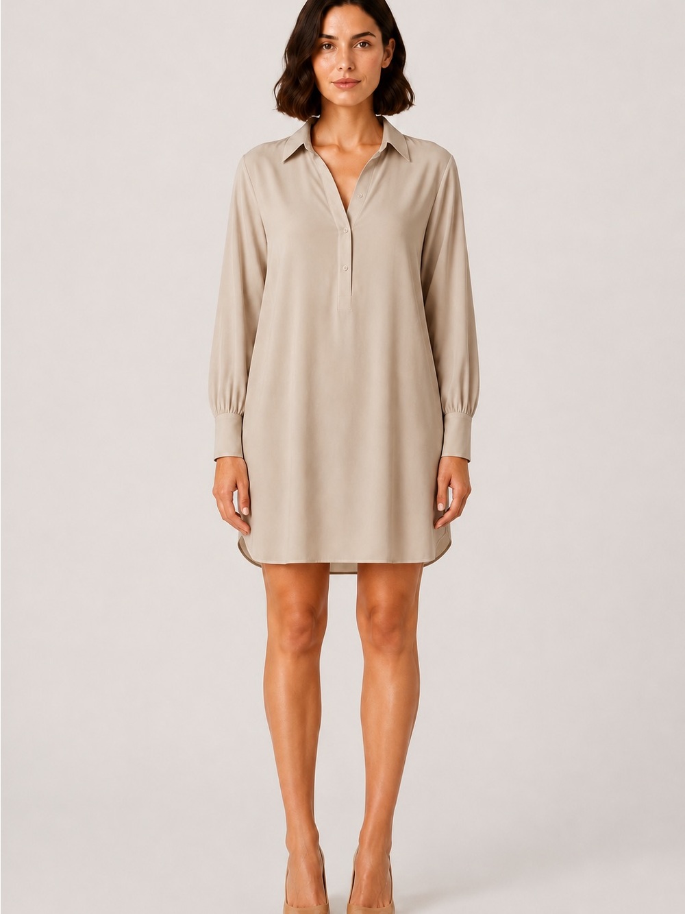 Club Monaco Neutral Shirt Mini Dress — Taupe